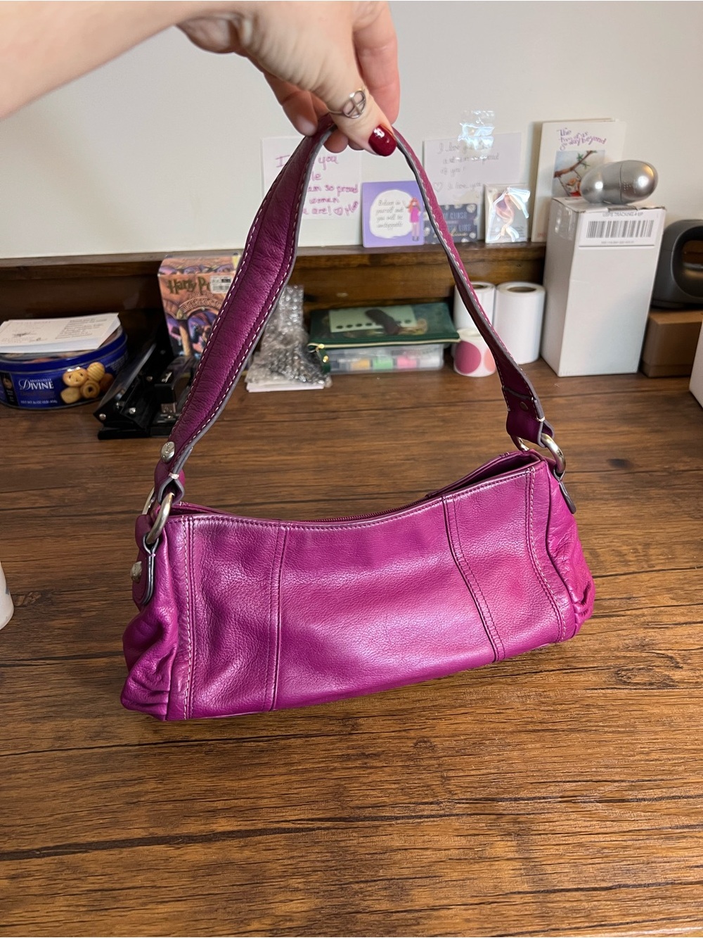Y2K Liz Claiborne Leather Magenta Shoulder Bag - OS